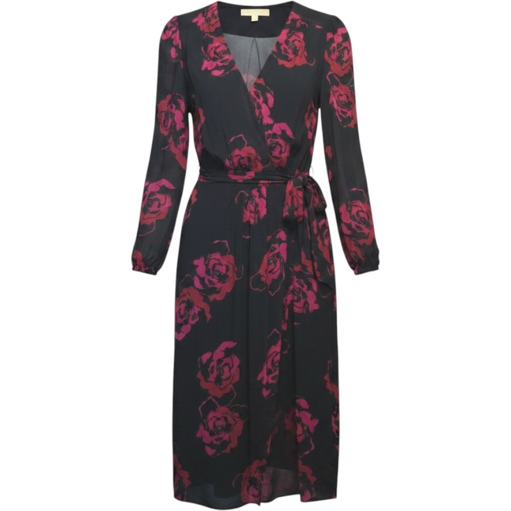 Brooks Brothers Navy Rose Georgette Wrap Midi Dress in Chifton SZ 6 Long Sleeve
